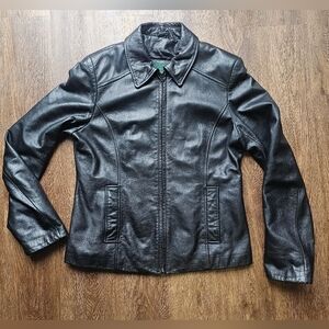 Womens Leather Jacket 8/10 Black M Bomber Moto 100% Leather Zip Danier Canada